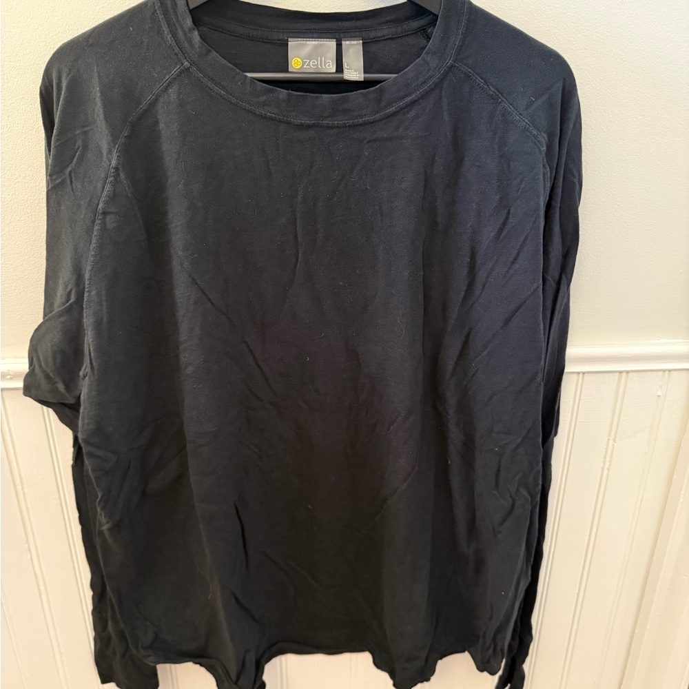 Zella Black Slub Relaxed Long Sleeve Tee